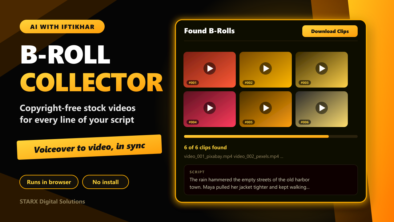 B-Roll Collector + Text, voice to video Maker